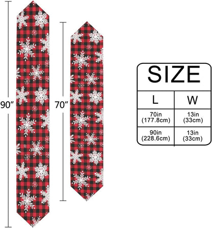 WOOR Double-Sided Snowflakes Table Runner - 13 x 70 Inches Buffalo Plaid Background, Christmas Table Cloth for Holiday