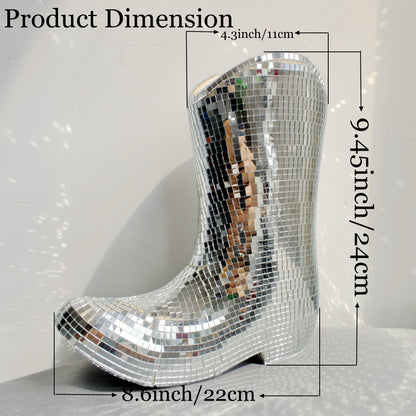 Handcrafted Disco Cowboy Boot Vase, Ceramic & Santiago Disco Ball Modern Western Flower Vase, 9.5inch Santiago Disco Cowboy Boot Home Decor, Unique Gift for Housewarming
