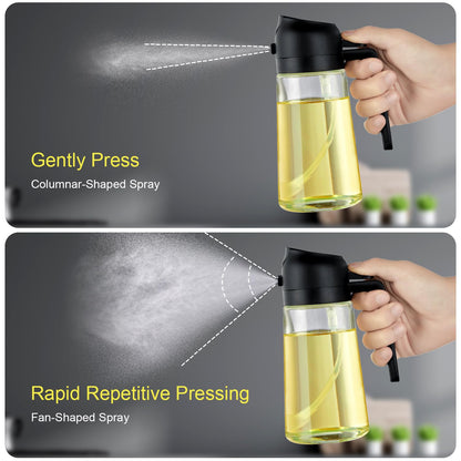 With Stickers 16oz Olive Oil Sprayer for Cooking - 2 in 1 Spray & Pour Olive Oil Dispenser - 470ml Glass Spray Oil Bottle - Kitchen Gadgets