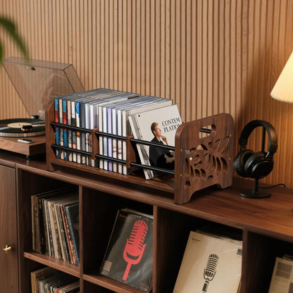 QILICHZ CD Holder,DVD Holder Storage,Wood CD Rack Organizer,DVD Rack,Cassette Tape Storage with Dividers for CDs, DVDS, Tapes,Video Game Cases, Tape Display Stand, Hold 35Pcs