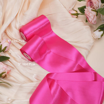 LaRibbons Hot Pink Satin Ribbon 4 Inch x 10 Yards Continuous Hot Pink Ribbon for Chair Sashes, Garland, Gift Wrapping, Christmas Decor, Craft Project
