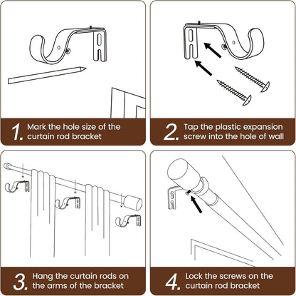 Skiennix Heavy-Duty Adjustable Brown Curtain Rod - Fits 30-84 Inch Windows, 1 Inch Diameter
