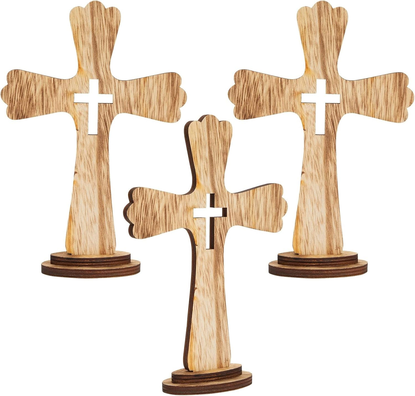 Juvale 3-Pack Wooden Cross Baptism Centerpieces, 6 x 2 x 9 In Brown Rustic Wood for Baptism Decor & First Communion