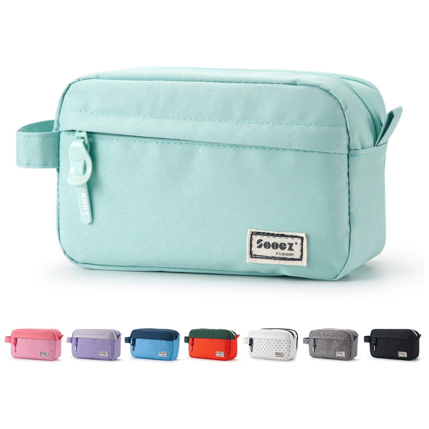 Sooez Original High Capacity Pencil Case, Big Pencil Bag Pouch Box Organizer Pen Case, Portable Journaling Supplies with Easy Grip Handle & Loop, Aesthetic Supply for Girls Adults, Mint Green
