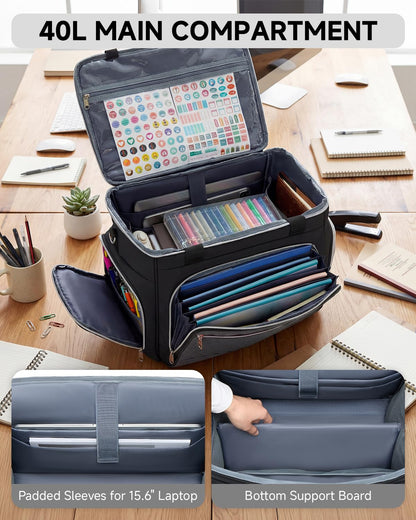 Amythe Rolling Teacher Tote Bag with Wheels, Rolling Briefcase for Women, 15.6 Inch Laptop Bag, 5-Wheel Rolling System with Detachable Trolley for Work, Teaching and Travel, Black Grey