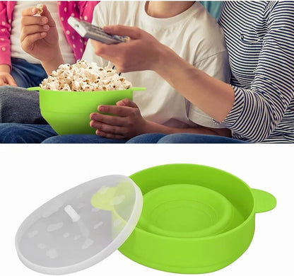 Collapsible Silicone Popcorn Popper Bowl with Lid, Microwave Hot Air Popcorn Maker, Silicone Collapsible Bowl