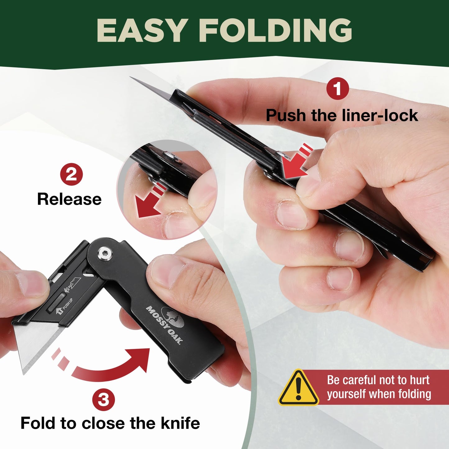 MOSSY OAK 2-pack Folding Pocket Utility Knife Set, Quick Change Box Cutter with Frame Lock, EDC Foldable Razor Knife with Belt Clip, Stone Washed
