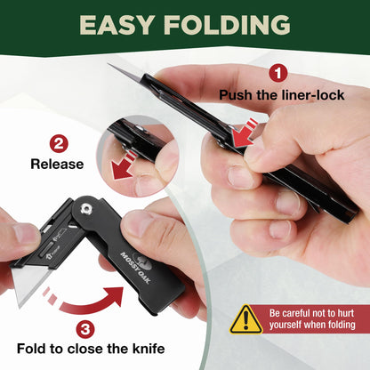 MOSSY OAK 2-pack Folding Pocket Utility Knife Set, Quick Change Box Cutter with Frame Lock, EDC Foldable Razor Knife with Belt Clip, Stone Washed