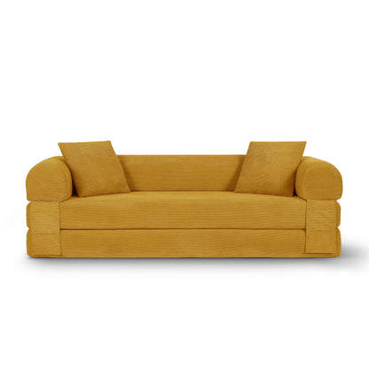 Trygoal 80" Convertible Sofa Bed, 3-in-1 Boneless Folding Sleeper Sofa Queen with Storage & Pillows, Corduroy Deep Seat Pull Out Couch, No Assembly in Box, for Living Room, Yellow