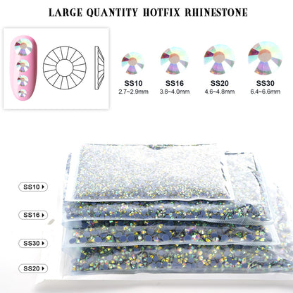 10000PCS Crystal AB Hotfix Rhinestones Bulk, Glass Crystal Hot Fix Rhinestones for Crafts Clothes DIY Decoration, SS10, 2.7-2.9mm