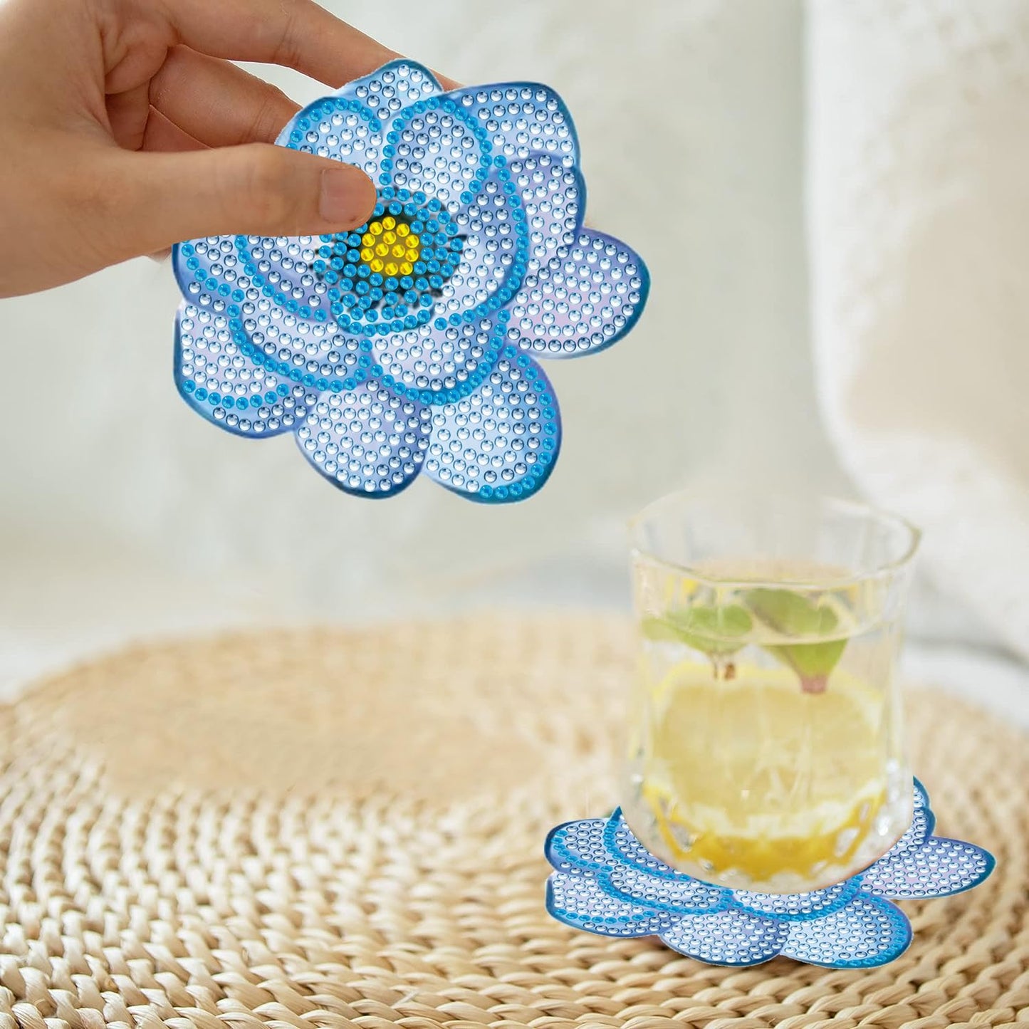DOTZSO 8 Pcs Diamond Art Coasters Kit with Holder, Diamond Art Kits for Adults Beginners Small Diamond Painting Coasters, Arts and Crafts for Adults Supplies Item Sets (Flower)