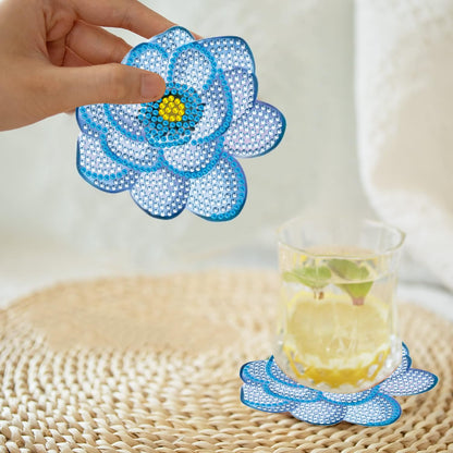 DOTZSO 8 Pcs Diamond Art Coasters Kit with Holder, Diamond Art Kits for Adults Beginners Small Diamond Painting Coasters, Arts and Crafts for Adults Supplies Item Sets (Flower)