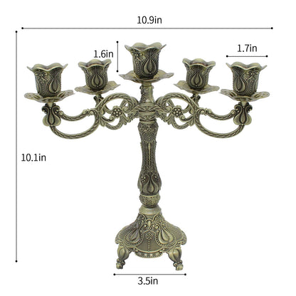 Dorlotou Metal Candelabra 5-Candle 10.1 Inch Tall Candle Holder Stick for Home Wedding Event and Party Festival,Bronze