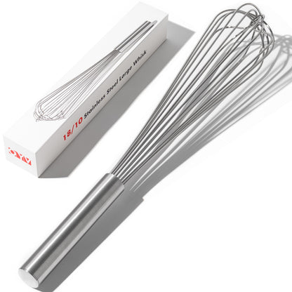 OYV 18/10 Stainless Steel Large Whisk, 17" Commercial Heavy Duty Whisk for Whipping Eggs, Mixing Batter, Making Sauces, Long Wisk Dishwasher Safe