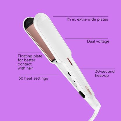 Conair Double Ceramic Flat Iron, 1 1/2-inch Wet-to-Dry Hair Straightener