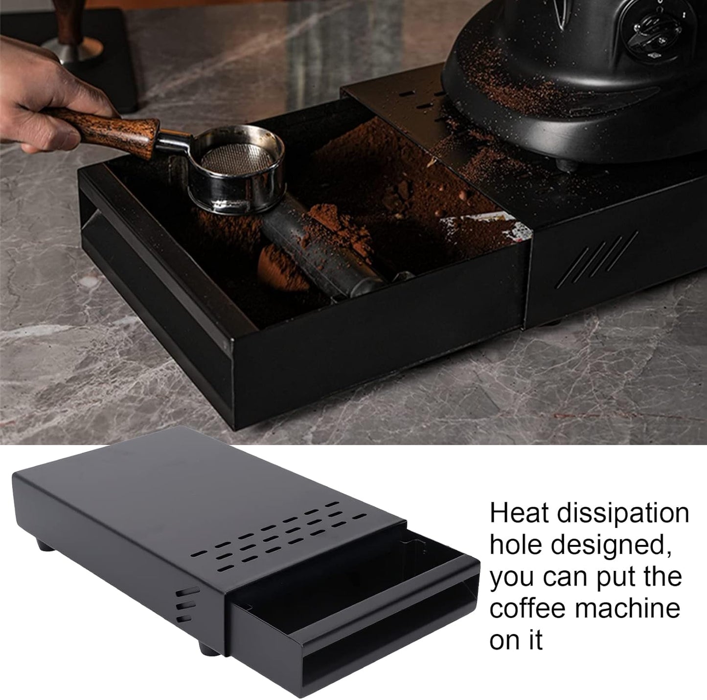 Coffee Knock Box Drawer, Stainless Steel Thickened for Discarded Coffee Grounds, 7.1 x 11 x 2 in (Black)