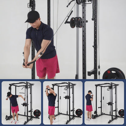 PeakPursuit 2000 LBS Power Cage,All in One Squat Power Rack with Dual Pulley Cable Crossover System,Heavy-Duty Steel Construction Squat Rack for Strength Training Home Gym