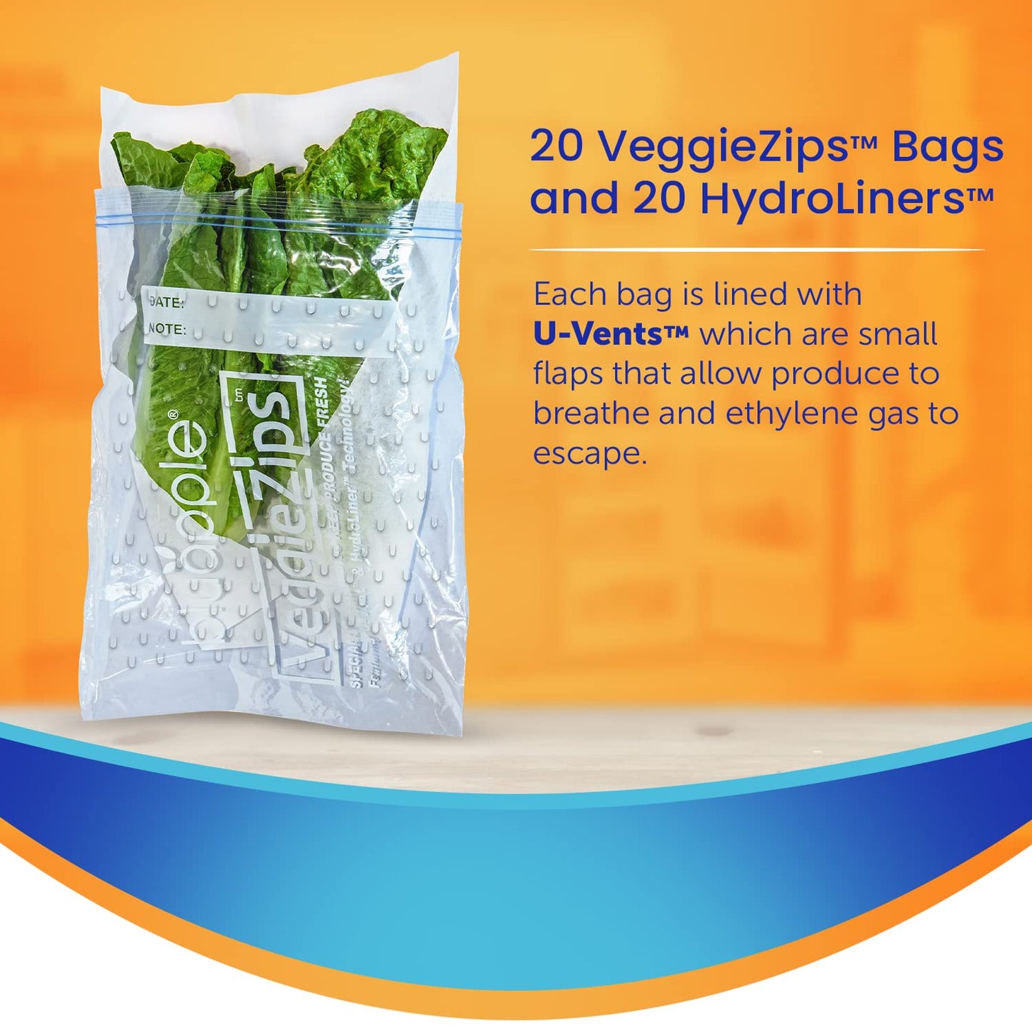 Bluapple VeggieZips Premium Produce Storage System - 40 Piece Set, 20 Food Saver Bags + 20 HydroLiners, Keep Produce Fresh Longer, Washable & Reusable Bags with Humidity Control for Fruit & Vegetables