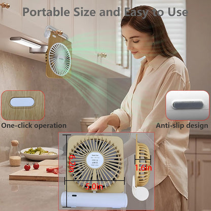 Small Quiet Desk Fan, 5in Rotatable, Foldable & Rechargeable, 3000mAh Battery Operated, Strong Airflow (Light Wood)