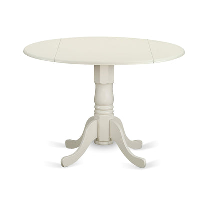 East West Furniture DLBO3-WHI-W 3 Piece Dining Room Table Set Contains a Round Kitchen Table with Dropleaf and 2 Dining Chairs, 42x42 Inch, Linen White