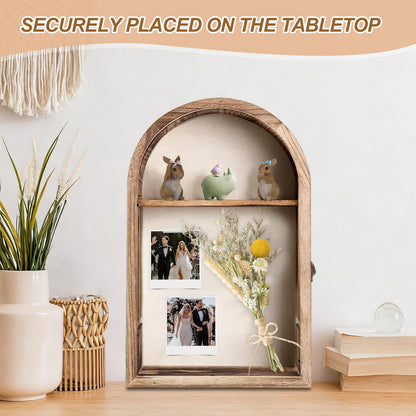 Shadow Box Frame 10x16, Natural Wood Display Case with Linen Back, Deep Picture Frame for Photos, Keepsakes, Flowers, Medals, Memorabilia, DIY Crafts, Wedding or Pet Memory Box Wall & Table Decor