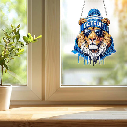 DIY Diamond Art Hanging Kit for Adult,Acrylic Diamond Art Painting Window Pendants Home Garden Wall Hanging Kits Hanging Ornament,Football Style (Detroit Blue)