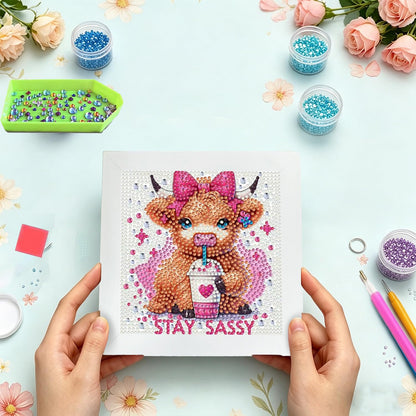 Foxonaut Cow Diamond Art for Kids Wooden Frame, Easy Diamond Art Painting Kits Ages 6-8-12, DIY Gem Art for Kids,Art and Crafts for Girls Boys Gift (7x7inch)