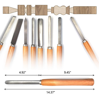 Professional Wood Turning Chisel Lathe Chisel Set with 2 Skew 1 Spear Point 1 Parting 1 Round Nose & 3 Gouge Tools,8 pcs Set, for Wood Job