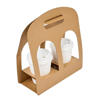 Restaurantware Bio Tek Drink Carriers 100 Disposable Cup Carriers With Handles - Holds 2 Cups For Delivery Or To Go Kraft Paper Drink Holders Built-In Handle Fits Multiple Beverages