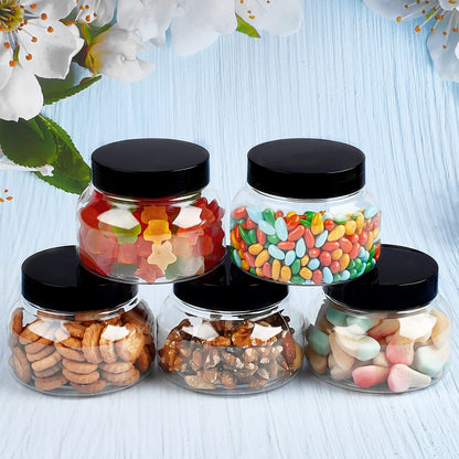 TUZAZO 8 Oz Premium Plastic Tuscany Jars with Lids BPA Free, 12 Pack Empty Sugar Scrub Containers, Round Clear Cosmetic Containers for Body Butter, Lotion, Cream, Gel, Beauty Product