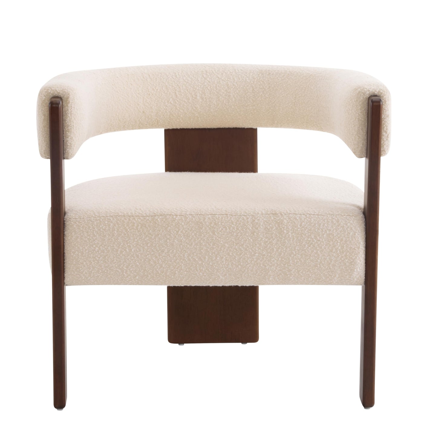 Merax Modern Boucle Accent Armchair, Upholstered Barrel Chair with Walnut Finish Wooden Legs, Comfy Reading Lounge Chair for Living Room Bedroom Office, Beige