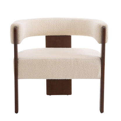 Merax Modern Boucle Accent Armchair, Upholstered Barrel Chair with Walnut Finish Wooden Legs, Comfy Reading Lounge Chair for Living Room Bedroom Office, Beige