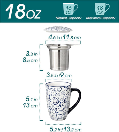 18 oz vancasso SELENE Porcelain Tea Mug, Porcelain Tea Cup with Infuser and Lid Steeps Loose Leaf Tea, Microwave