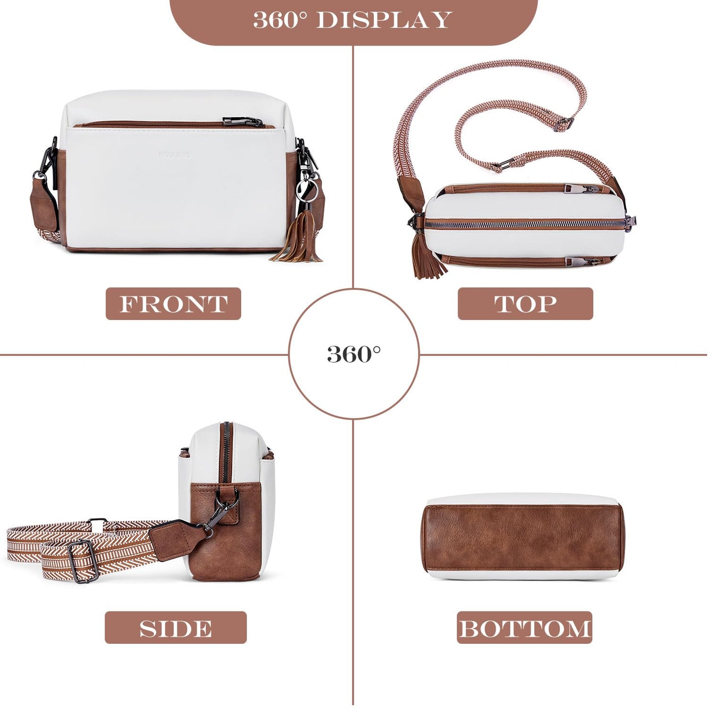 Roulens Triple Zip Small Crossbody Bag for women,Wide Strap Cell Phone Purse Shoulder Handbag Wallet with Credit Card Slots