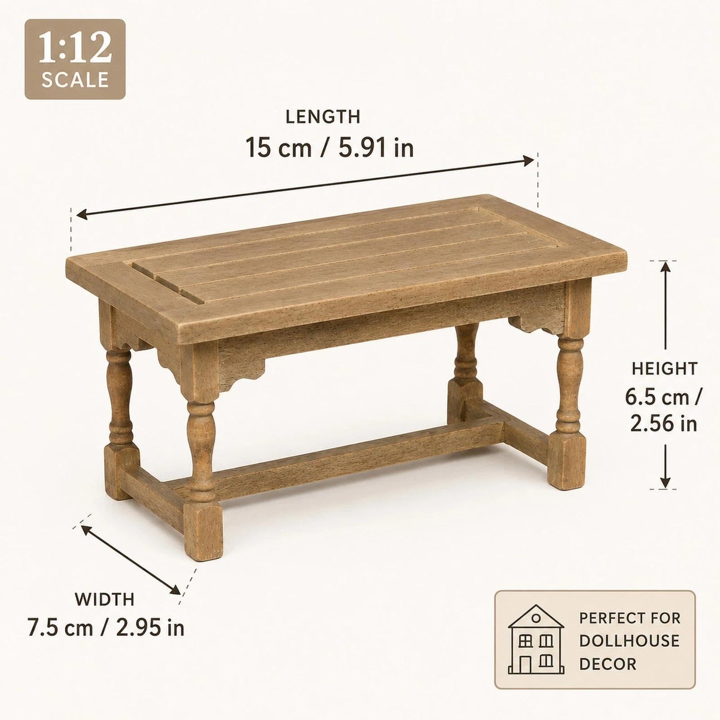 LOGOFUN Dolls House Miniature Wood Table Mini Wooden Table Model 1:12 Scale Tiny Dining Table for Doll House Kitchen Accessories