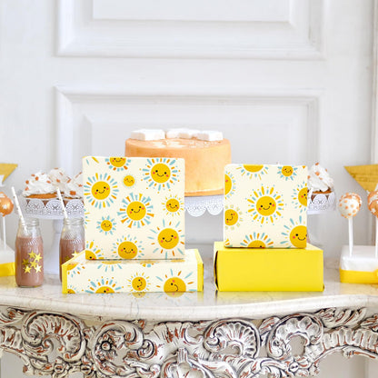 JarThenaAMCS Happy Sun Wrapping Paper - Mini Roll - 17 Inch x 32.8 Ft Blue Yellow Smile Sunshine Gift Wrap Paper Double-Sided for Summer Birthday Baby Shower Party DIY Crafts