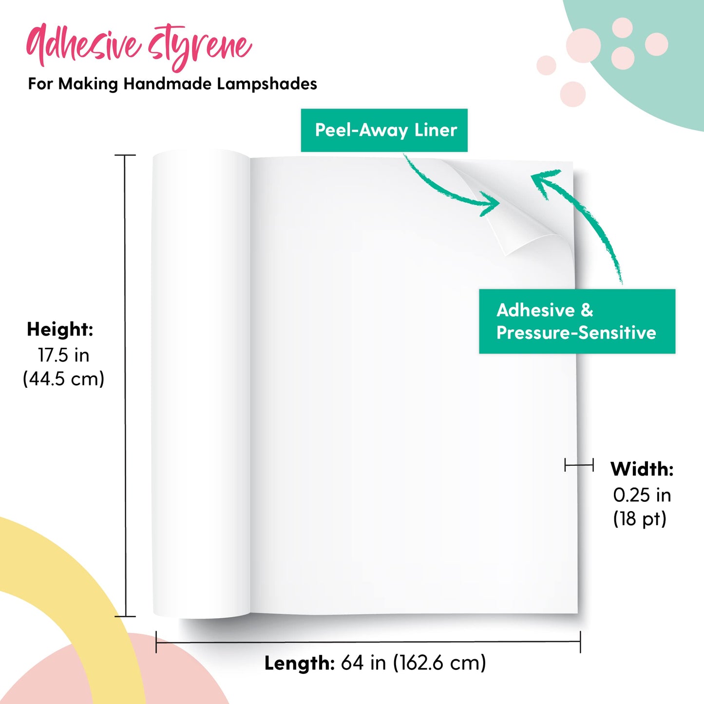 I Like That Lamp Styrene Sheet for Lampshade (17.5" Height x 64" Length) - Adhesive Roll for DIY Round Drum Lamp Shade - Repair Damaged Shades - Make a New Lampshade - Compatible With All Materials