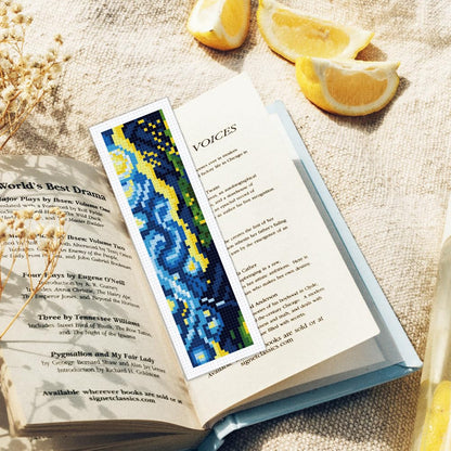 ORIGACH 6 Pcs Cross Stitch Bookmark Kit for Beginner Adults, Swirling Night Sky Stamped Embroidery Bookmark Kit with Instruction for Starters Printed Cross Stitch DIY Kits for Book Lovers