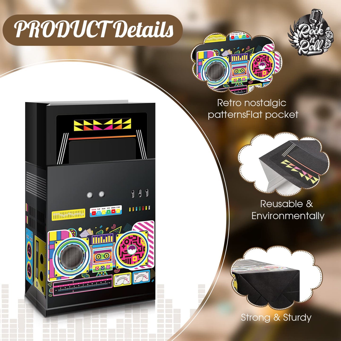 Nezyo 24 Pieces 80s 90s Party Favor Bags Novelty Boom Box Favors Gift Treat Goodie Candy Paper Retro Radio Decorations Table Centerpieces for 1980s Theme Hip Hop Music Birthday Supplies