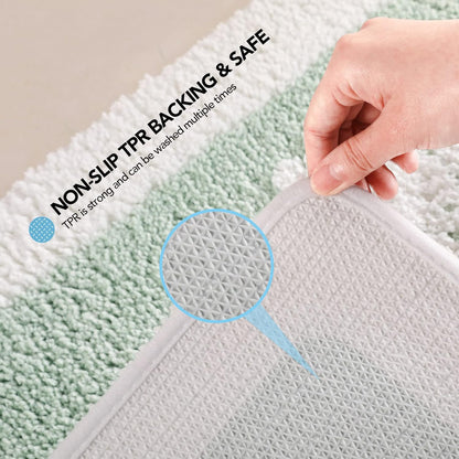 Green Bathroom Rug, Ultra Soft Microfiber Shaggy Mats, 17''x 25'', Extra Absorbent Non-Slip Bathroom Carpet