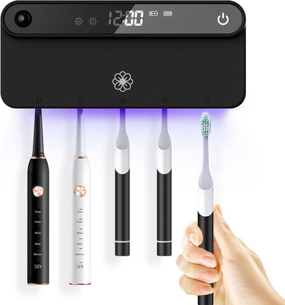3M 5 Bloom Toothbrush Sanitizer and Holder for Bathroom Walls, Strong Adhesive, Time Display, Long-Lasting Charge