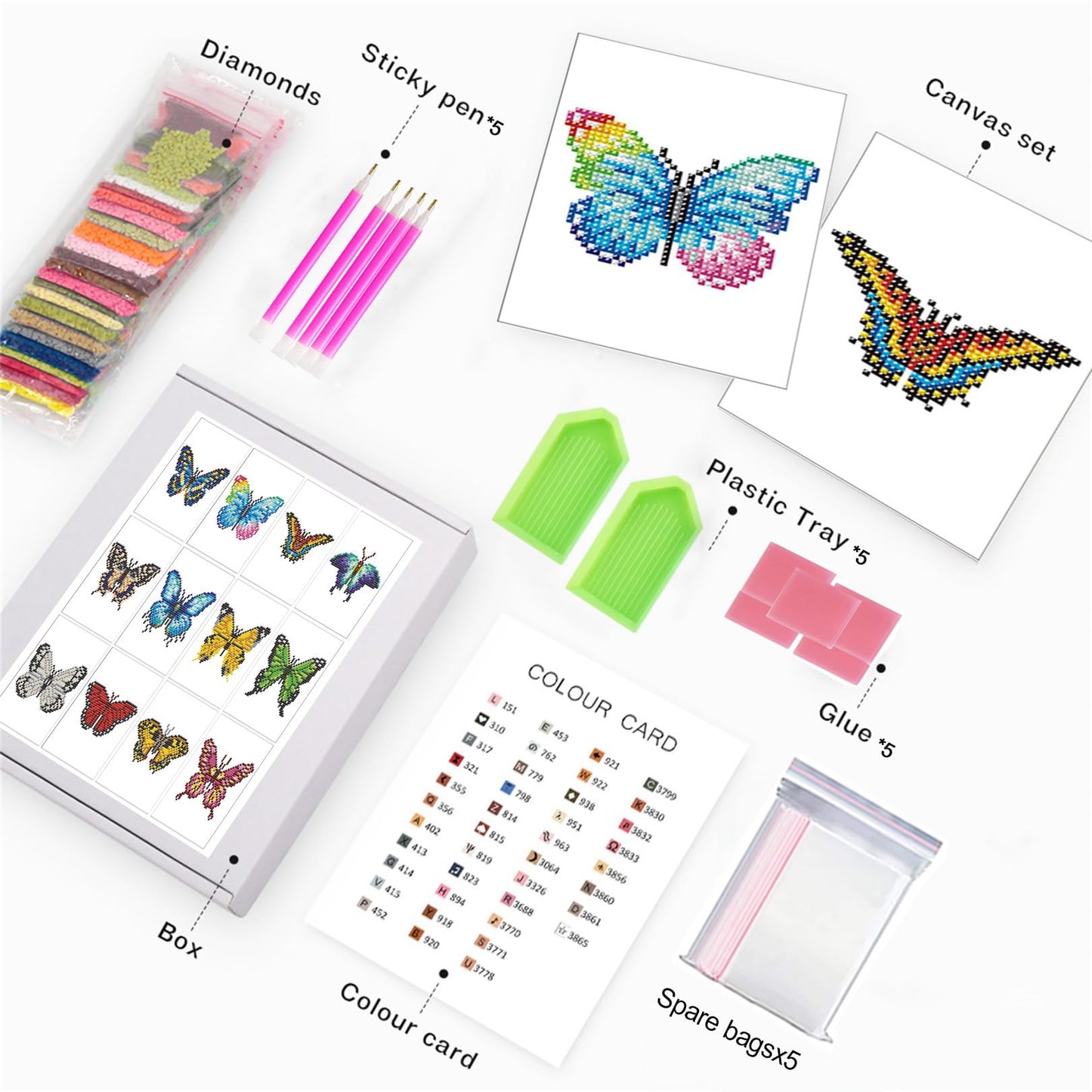 Haocy 12pcs Butterfly Mini Diamond Art Kits for Adults,Small Diamond Painting Kits Quick Gem Art for Beginner,1-Hour Postcard-Style,Paint by Diamond Mosaic,Home Wall Decor (Butterfly)