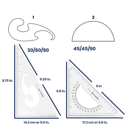 Pacific Arc - Triangle Set 10 Inch 30/60 & 45/90 - Student, Professional or DIY use. - 2 Pack