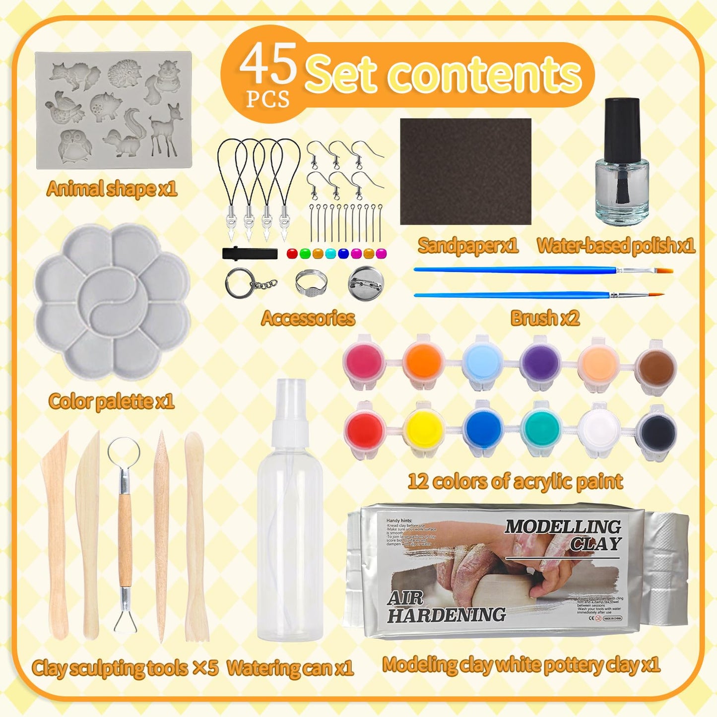 GOVOY Air Dry Clay Pottery Kit DIY Clay Kit for Beginners Handmade Pottery at Home with 12pcs of Paints Wooden Sculpting Tools Animal Mold Kids Adults Arts and Crafts Set