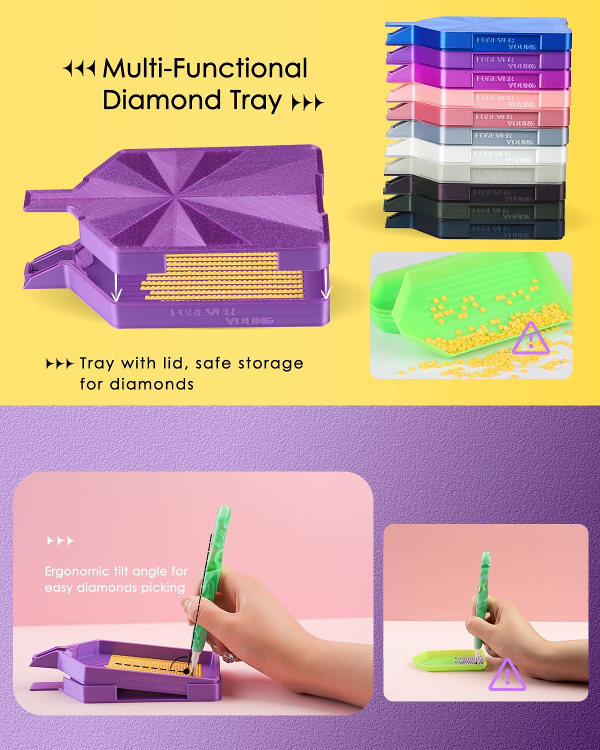 Glitter Diamond Painting Tray with Lid, Diamond Painting Accessories, Diamond Art Tray with Prismatic Shine Lid, Diamond Art Accessories and Tools for Diamond Painting Beads, Sparkling Ice