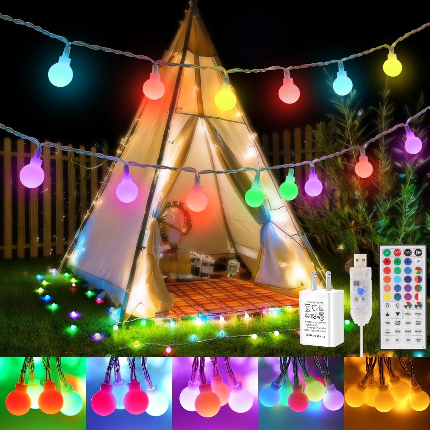24 16.5ft 50LED OMIKA Colors Indoor String Lights with Remote, String Lights Bedroom USB Powered, Color Changing