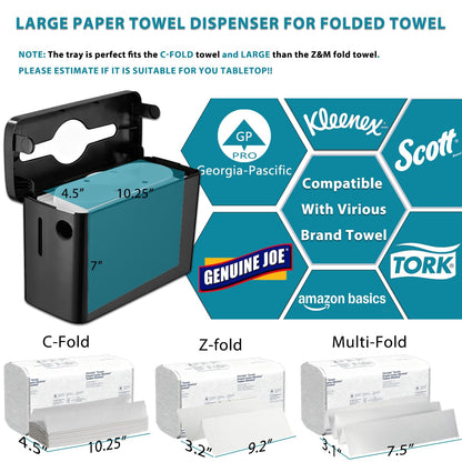 Multifold Paper Towel Dispenser Countertop, Heavy Duty Wide-Design, 300-Sheet Large Capacity Black Paper Towel Holder, Compatible with Tork, AmazonCommercial, Kleenex, Scott, Pacific Multifold Towels