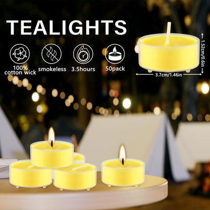 Wfmolcand 3.5-Hour 50Pack Citronella Tealight Candles, Outdoor and Indoor Summer Scented Candle,Natural Soy Wax Candle for Home Patio Garden Yard Balcony,BBQ Birthday Emergency