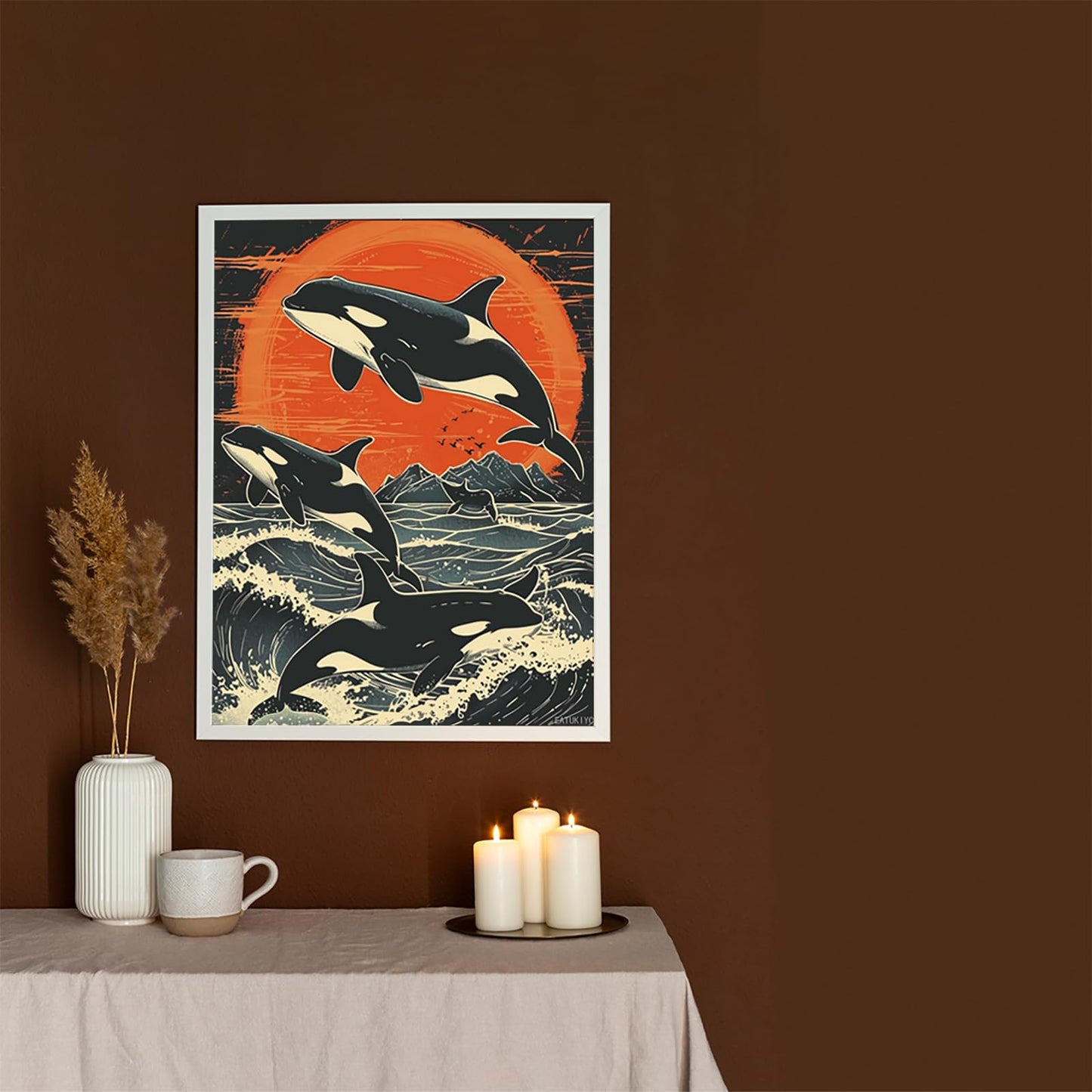 EATUKYIC DIY 5D Diamond Art Orcas Whale Jumping Sunset Paint with Full Drill Round Diamond Gems Painting by Number Kits for Adults Art Craft Home Wall Decor 12x16 inch