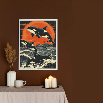 EATUKYIC DIY 5D Diamond Art Orcas Whale Jumping Sunset Paint with Full Drill Round Diamond Gems Painting by Number Kits for Adults Art Craft Home Wall Decor 12x16 inch